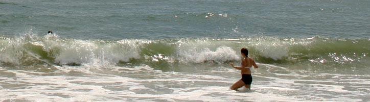 Image shows a girl in the waves at Assateague beach